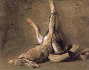 Jean Baptiste Simeon Chardin Hare and hunting with tinderbox painting